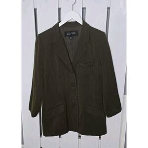 Linda Allard Ellen Tracy Wool Blazer Jacket Size 14 Olive‎ Green Academia Career